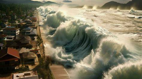 Tsunami Waves Hitting Coast