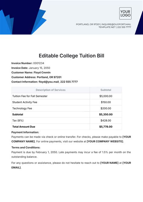 Tuition Bill Template