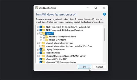 Turn Windows features on or off dialog showing Hyper-V