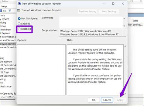 Turn off Windows Location Provider Setting