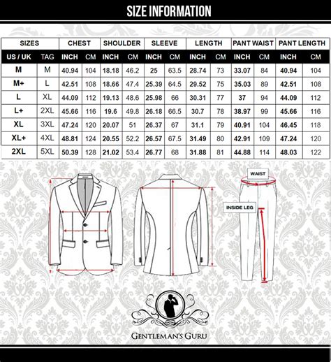 Tuxedo Shirt Size Chart