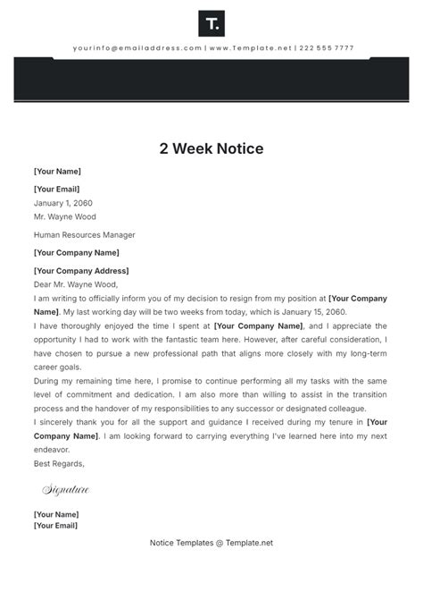 Two Weeks Notice Template Free