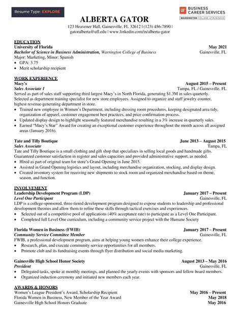 Uf Resume Template
