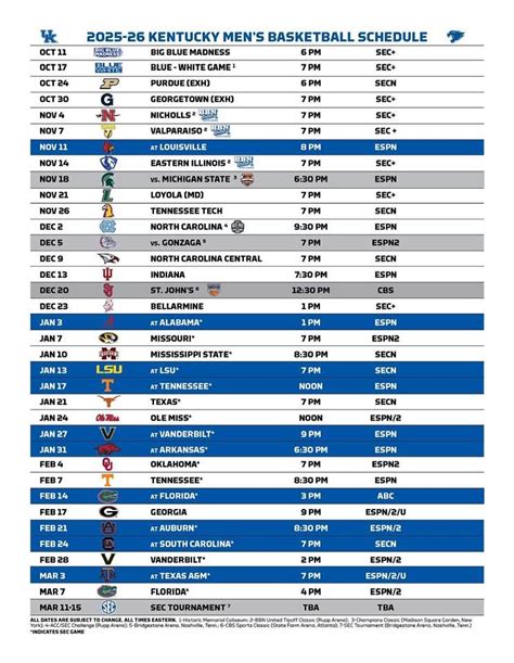 Uk Mens Basketball Schedule Printable