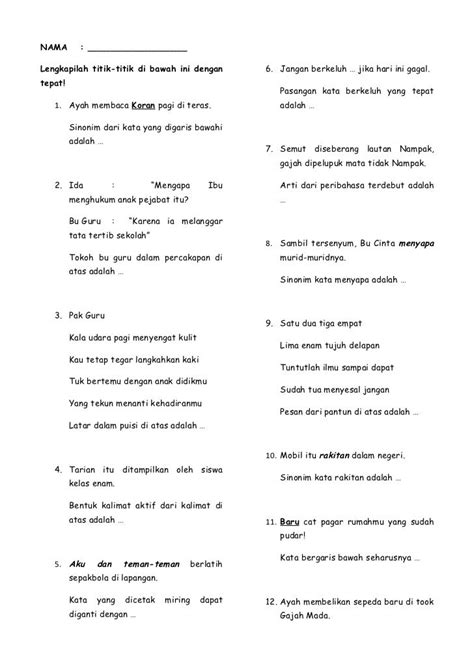 Ulangan Bahasa Indonesia Kelas 5 Subheading2