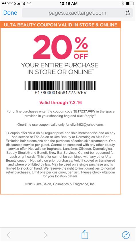 Ulta 20 Off Coupon Printable In Store