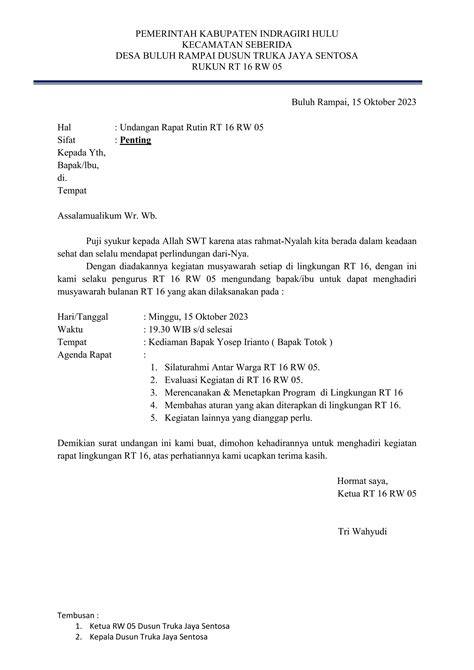 Undangan Tirakatan RT RW