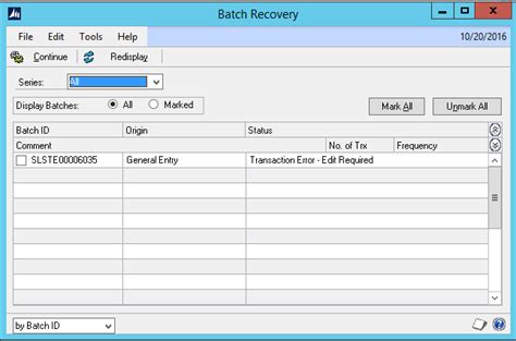 Understanding Batch Status Messages in Dynamics GP's Batch Recovery Window