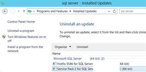 Uninstall SQL Server 2016 SP2 Cumulative Update 8