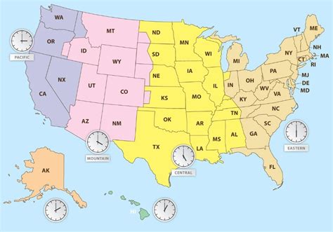 United States Map With Time Zones Printable