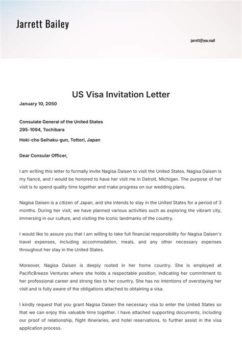 Us Visa Invitation Letter Template