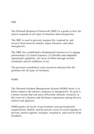 Using The Template Established By The National Response Framework