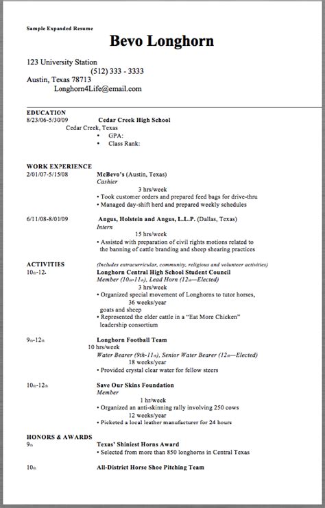 Ut Austin Expanded Resume Template
