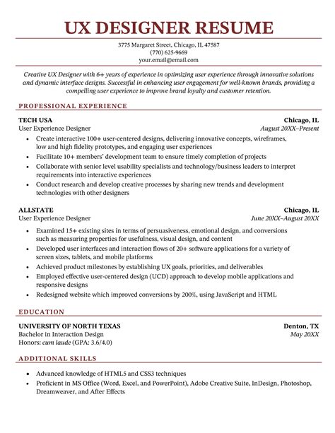 Ux Designer Resume Template