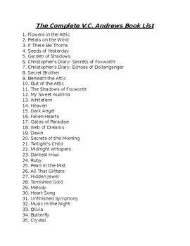 V.c. Andrews Books In Order Printable List