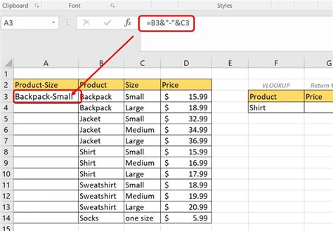 VLOOKUP example table