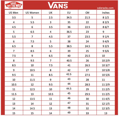 Vans Size Chart Men