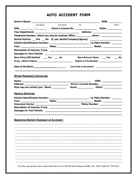 Vehicle Accident Report Form Template Free