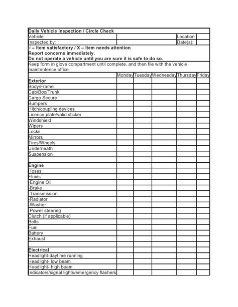 Vehicle Inspection List Template