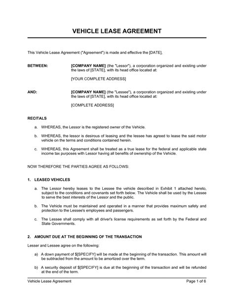 Vehicle Lease Contract Template