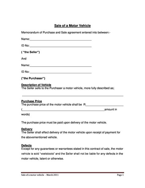 Vehicle Purchase Agreement Template