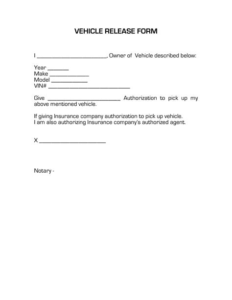 Vehicle Release Form Template