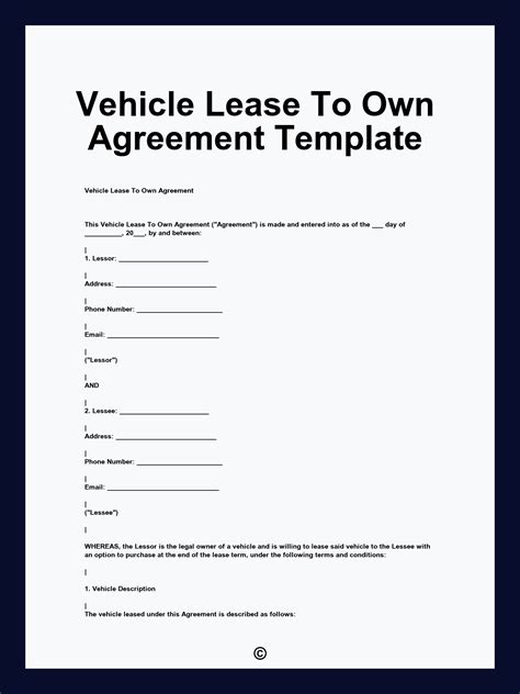 Vehicle Rent To Own Contract Template