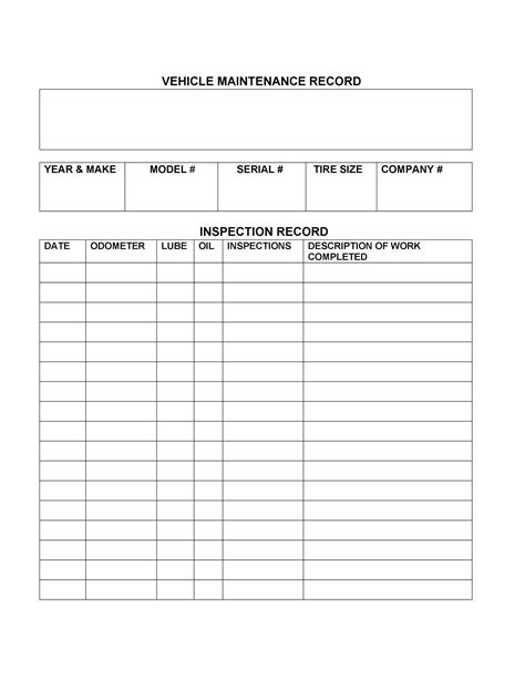 Vehicle Service Record Template