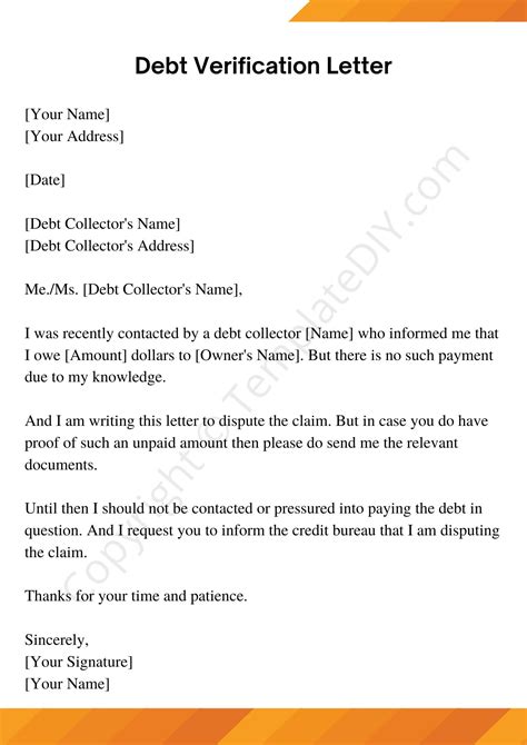 Verification Proof Of Debt Letter Template
