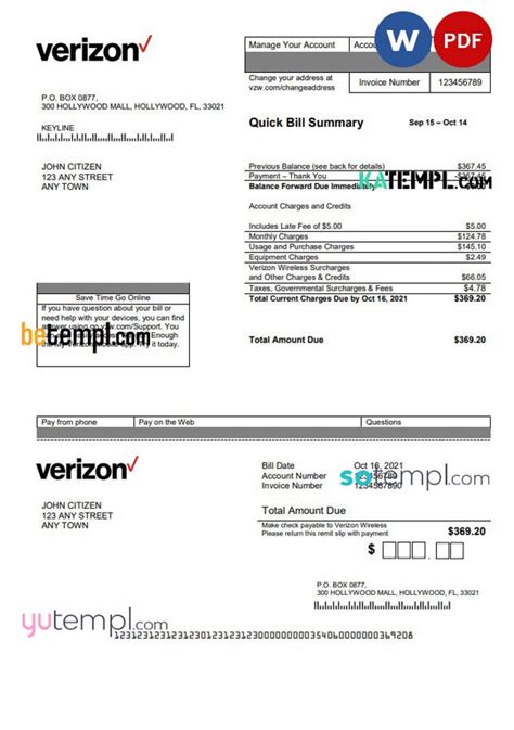 Verizon Bill Template