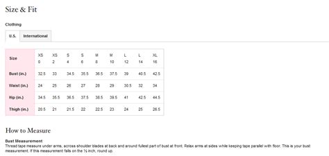 Victoria's Secret Sizing Chart