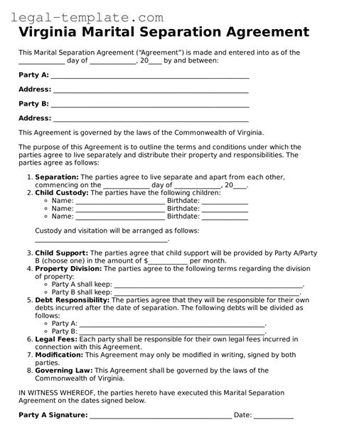 Virginia Separation Agreement Template