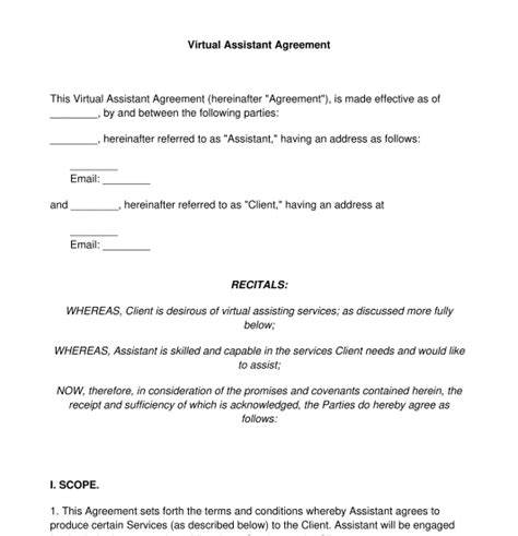 Virtual Assistant Agreement Template
