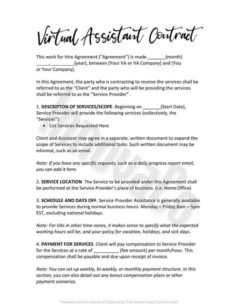 Virtual Assistant Contract Template