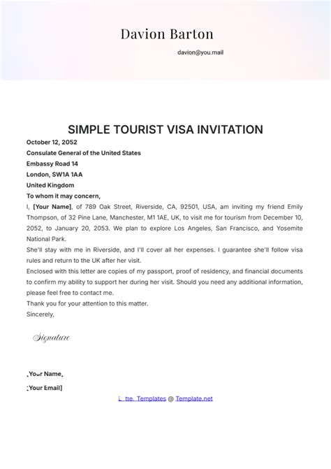 Visa Invitation Letter Template