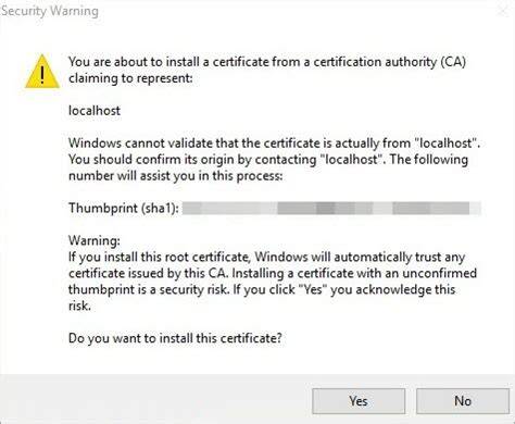 Visual Studio untrusted certificate warning