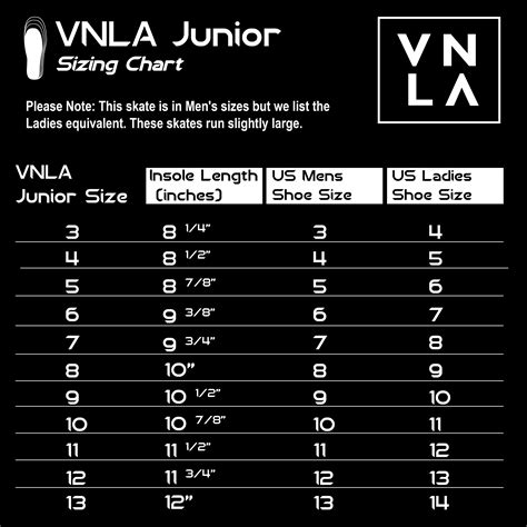 Vnla Skates Size Chart