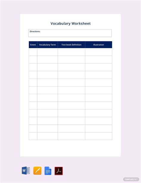 Vocabulary Template Google Docs