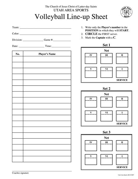 Volleyball Roster And Lineup Sheet Template