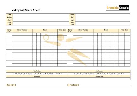 Volleyball Score Sheet Template