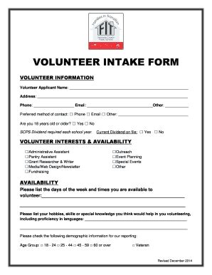 Volunteer Intake Form Template