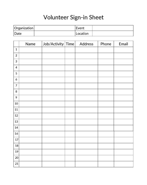 Volunteer Sign Up Sheet Template Free