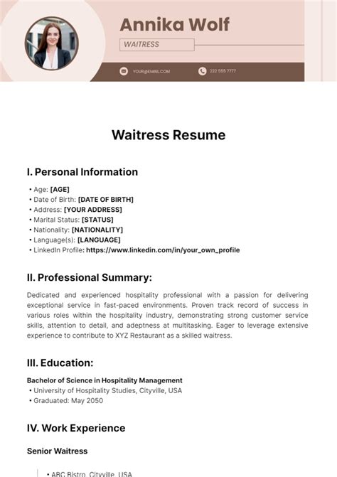 Waitress Resume Template