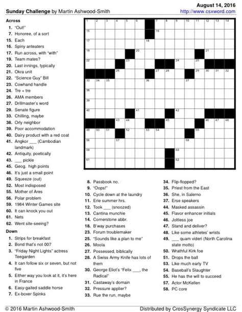 Washington Post Crossword Puzzle Printable