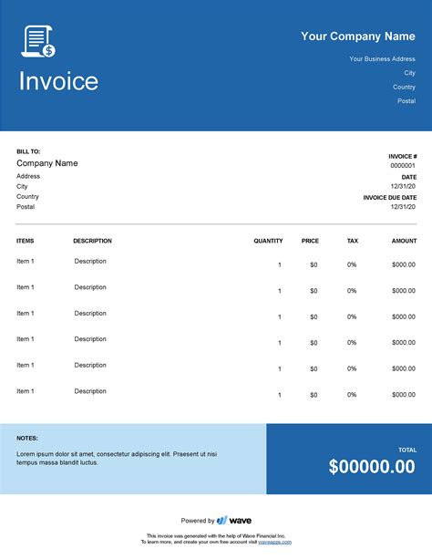 Wave Accounting Invoice Template