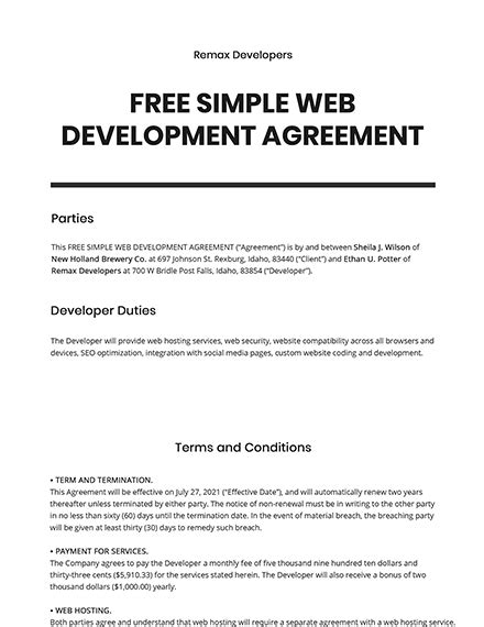 Web Development Agreement Template