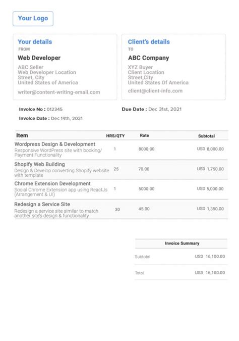 Web Development Invoice Template