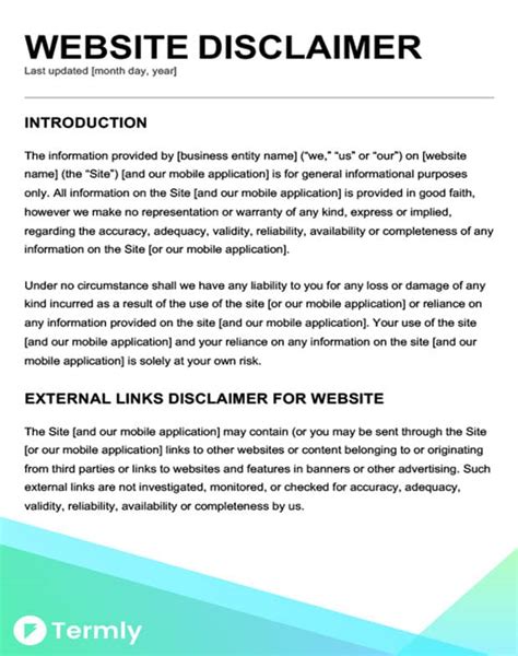 Website Disclaimer Template