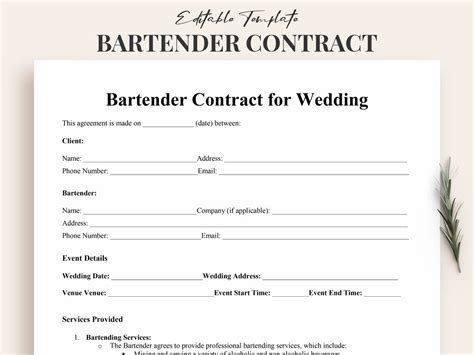 Wedding Bartender Contract Template