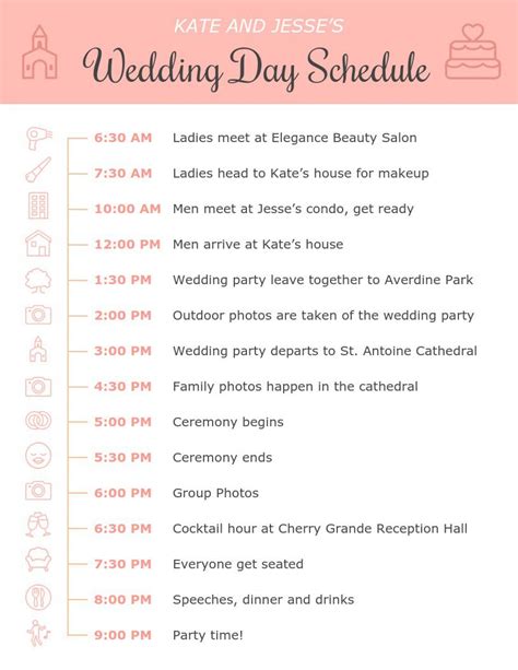 Wedding Day Time Schedule Template